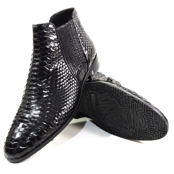 GOODMAN 🇮🇹 MEN'S BLACK SOFT PYTHON LEATHER COMFORT BOOTS - Picture 7 of 8